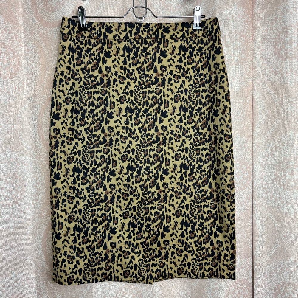 J. Crew NO. 2 Pencil Midi Skirt Animal Cheetah Leopard Print Size 8 Tall